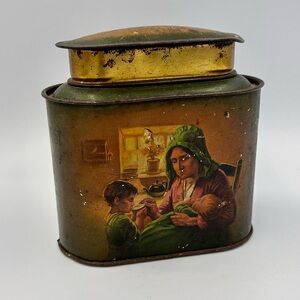 Antique Tea Tin Earl of Minto East West Homes Best Moody Lithograph Oval